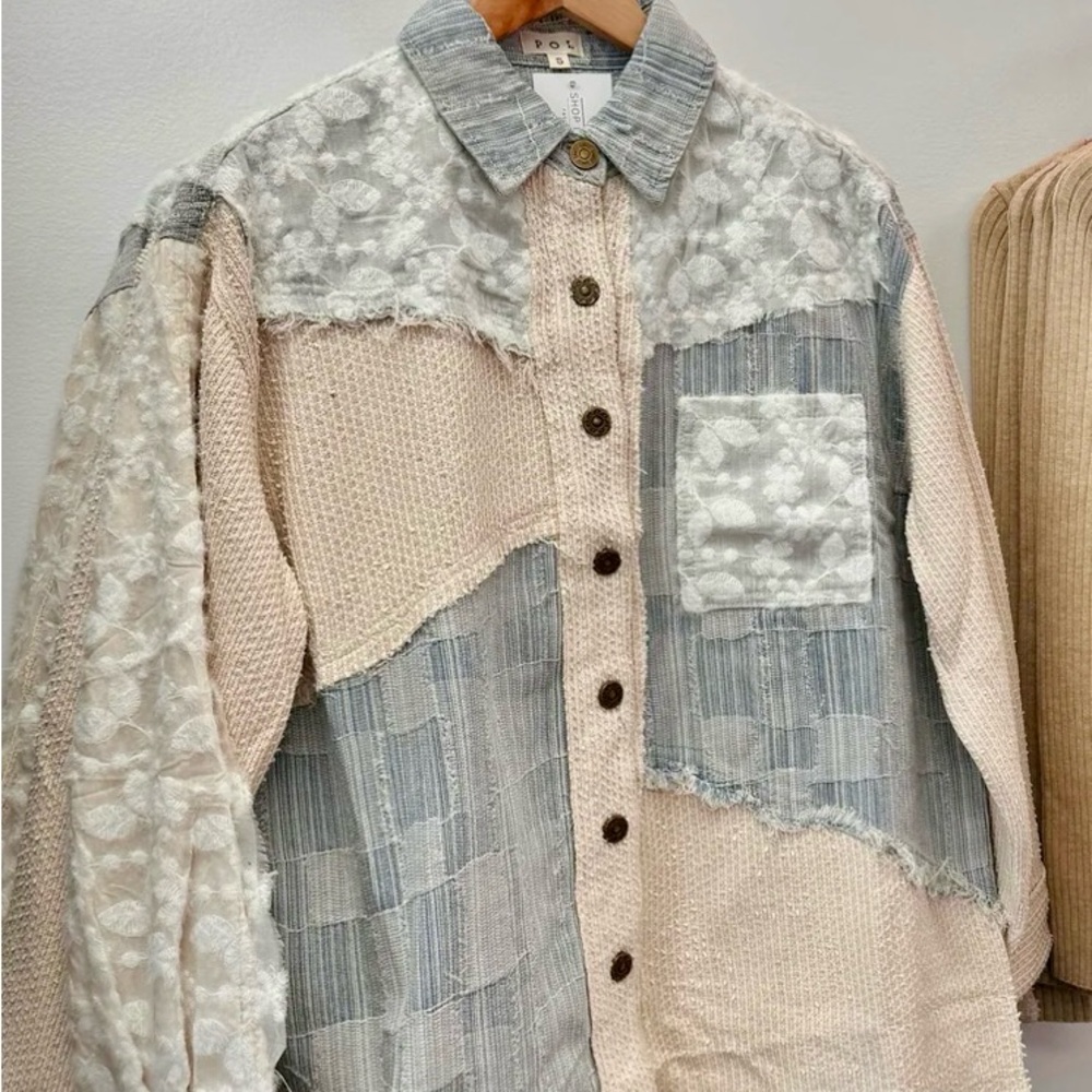 Pol Textured Patchwork Jacket In Cream And Gray. … - image 1